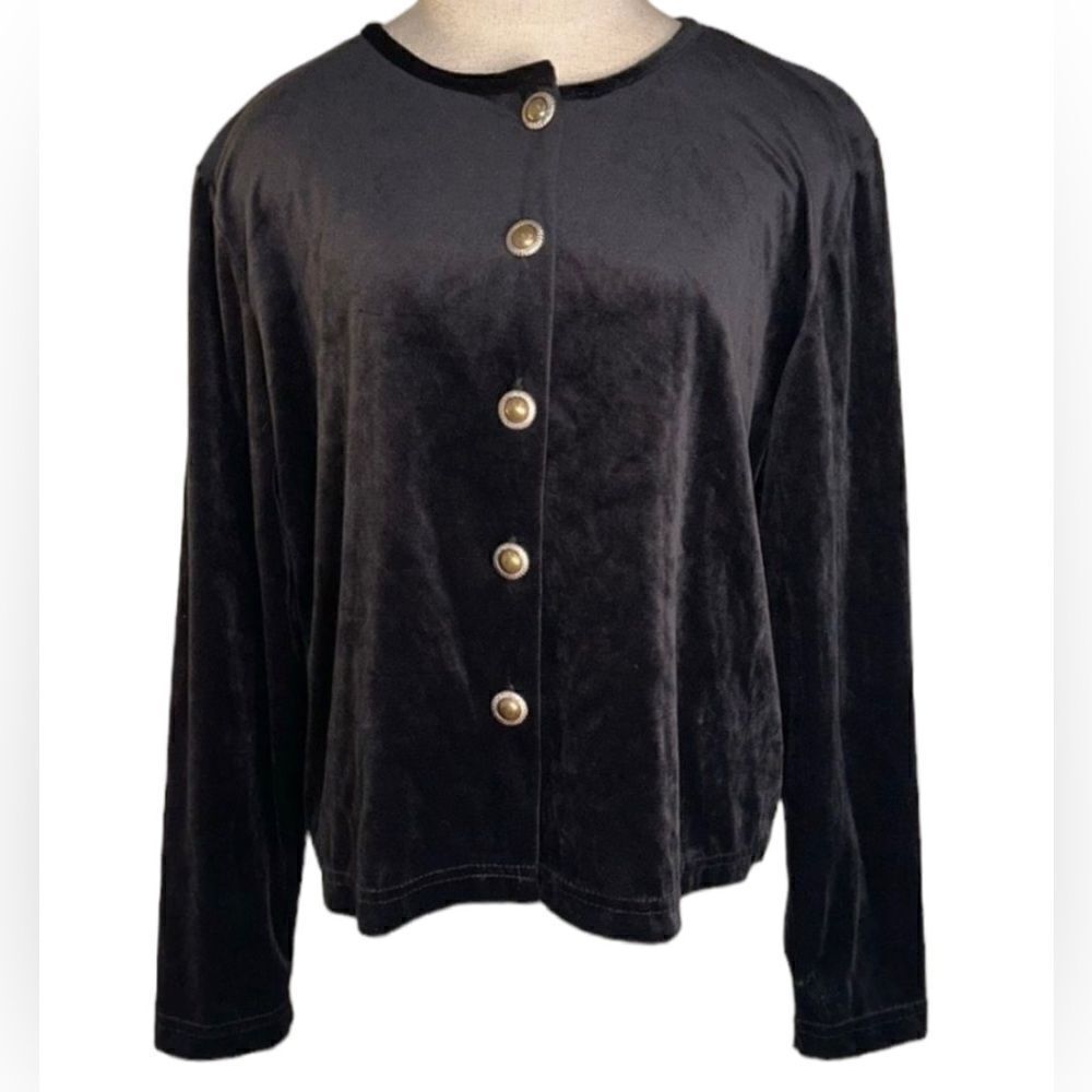Diane Von Furstenburg Womens Vintage Black Velvet Button‎ Down Cardigan Blazer